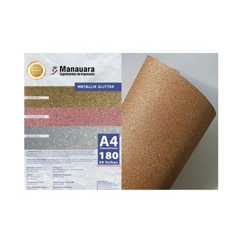 PAPEL GLITTER METALLIK ROSE GOLD A4 180G PACOTE 9 FOLHAS - CÓD. 2841