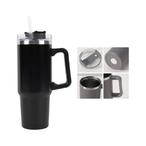 COPO TÉRMICO GARRAFA 1200ML ALÇA LATERAL DUPLA CAMADA EM INOX TAMPA VEDADA CANUDO PRETA - CÓD. 3832