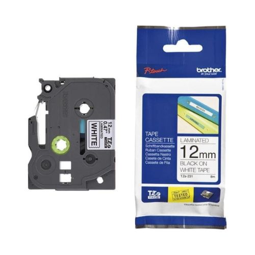 FITA ROTULADOR BROTHER TZE231 12MM X 8M BRANCA ESCRITA PRETA PLÁSTICA LAMINADA 01 FITA - CÓD. 3897