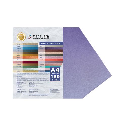 PAPEL CLASS COLOR METALLIK LAVANDA A4 180G PACOTE 9 FOLHAS - CÓD. 2906