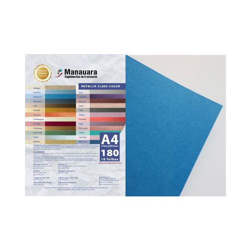 PAPEL CLASS COLOR METALLIK AZUL ROYAL A4 180G PACOTE 9 FOLHAS - CÓD. 2835