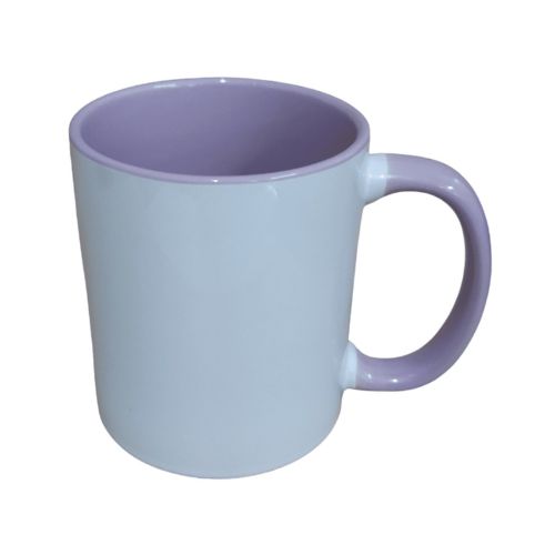 CANECA CERÂMICA IMPORTADA INTERIOR E ALÇA COLORIDA ROXO CLARO 325ML AAA - CÓD. 3635