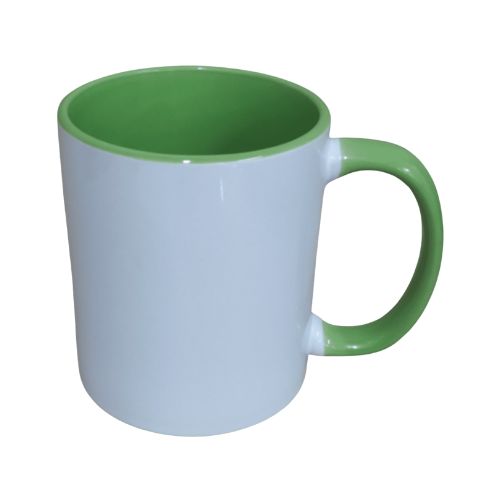 CANECA CERÂMICA IMPORTADA INTERIOR E ALÇA COLORIDA VERDE CLARO 325ML AAA - CÓD. 3637