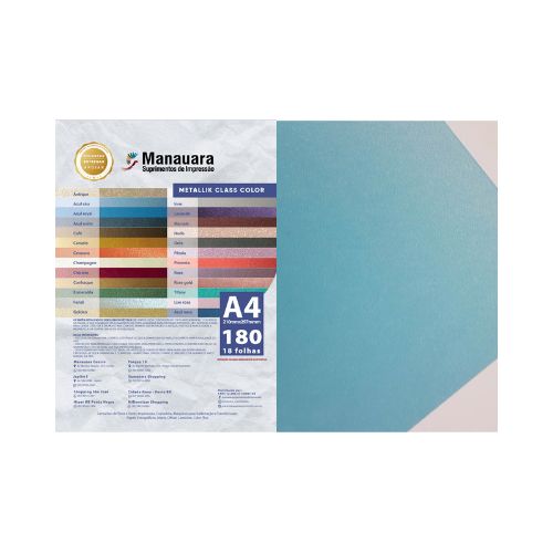 PAPEL CLASS COLOR METALLIK AZUL CÉU A4 180G PACOTE 9 FOLHAS - CÓD. 2834