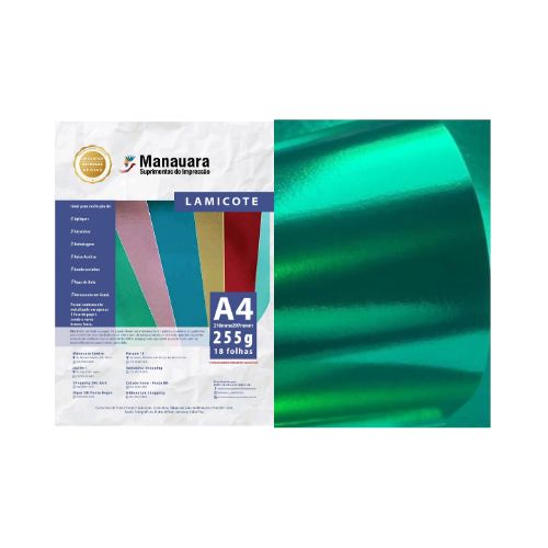 LAMICOTE VERDE A4 255G PACOTE COM 9 FOLHAS - CÓD. 3093