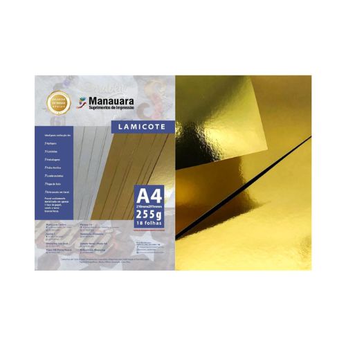 LAMICOTE OURO A4 255G PACOTE COM 18 FOLHAS - CÓD. 2409