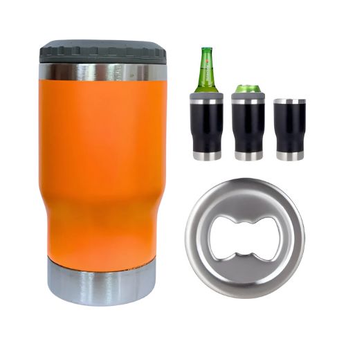 COPO TÉRMICO E PORTA LONG NECK COM ABRIDOR 420ML LARANJA - CÓD. 3828