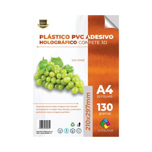 PLÁSTICO PVC ADESIVO HOLOGRÁFICO PRATA CONFETE A4 130G 20 FOLHAS - CÓD. 3393