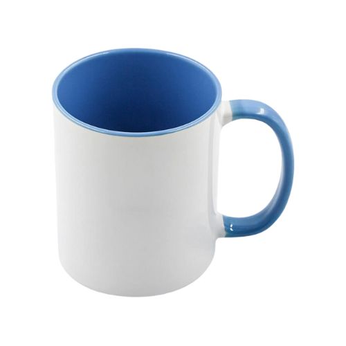 CANECA CERÂMICA IMPORTADA INTERIOR E ALÇA COLORIDA AZUL CLARO 325ML AAA - CÓD. 3497