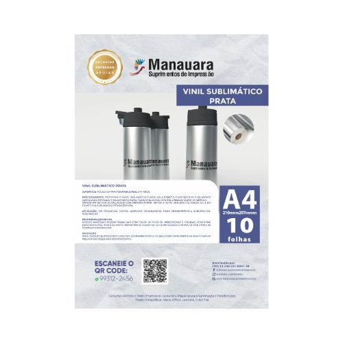 VINIL SUBLIMÁTICO PRATA A4 240G 10 FOLHAS - CÓD. 2182