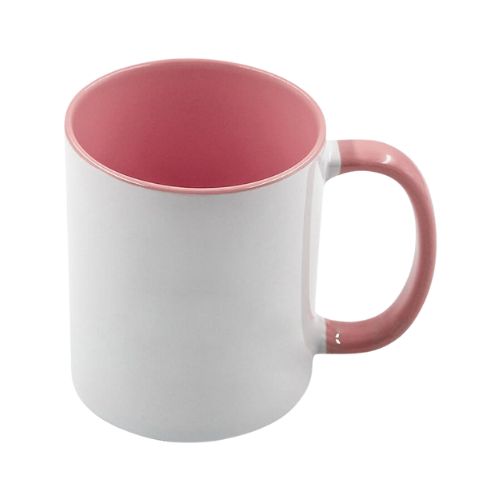 CANECA CERÂMICA IMPORTADA INTERIOR E ALÇA COLORIDA ROSA 325ML AAA - COD. 3499