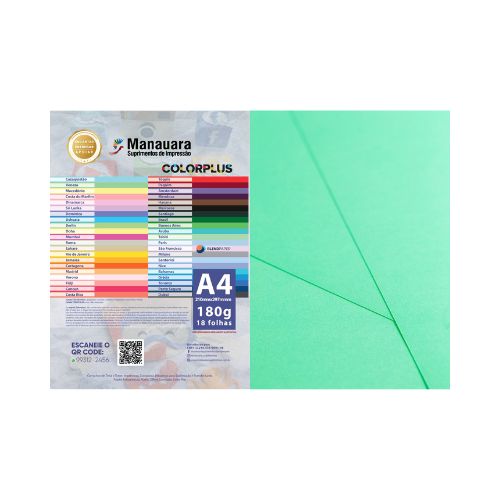 PAPEL COLORPLUS VENEZA A4 180G PACOTE 18 FOLHAS - CÓD. 3295