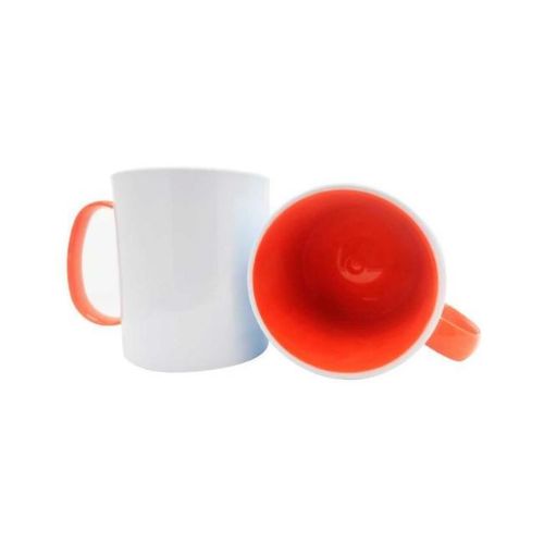 CANECA DE POLÍMERO BRANCA INTERNO E ALÇA LARANJA 140G 325ML - CÓD. 2760