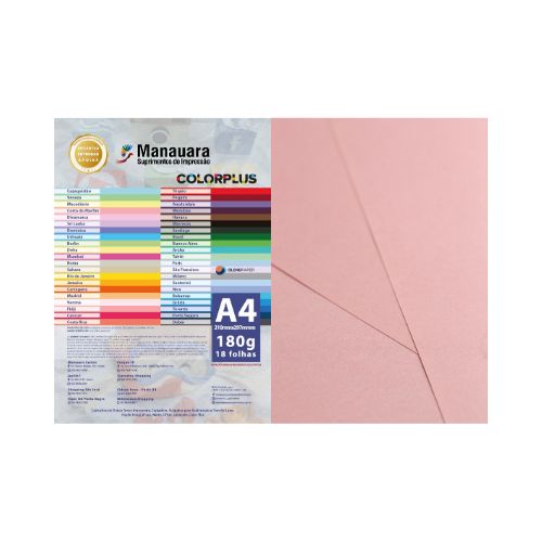 PAPEL COLORPLUS FIDJI A4 180G PACOTE COM 18 FOLHAS - CÓD. 2751