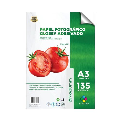 PAPEL FOTOGRÁFICO GLOSSY ADESIVADO A3 135G PACOTE 20 FOLHAS - CÓD. 3676