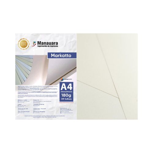 PAPEL MARKATTO SUTILLE MARFIM A4 180G PACOTE 9 FOLHAS - CÓD. 2812
