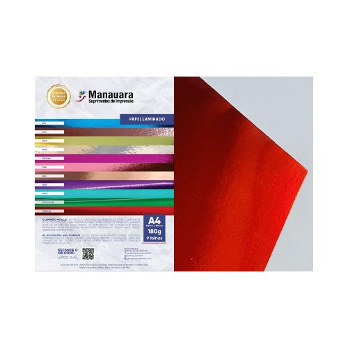 PAPEL LAMINADO METALLIK VERMELHO A4 180G 9 FOLHAS - CÓD. 2955