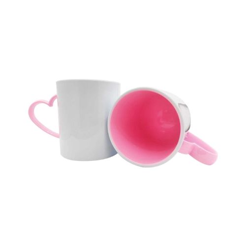 CANECA DE POLÍMERO INTERNA ROSA BEBÊ E ALÇA CORAÇÃO ROSA BEBÊ 133G 325ML - CÓD. 3815