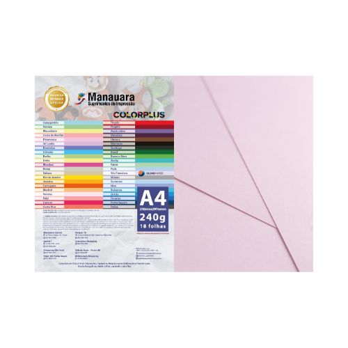 PAPEL COLORPLUS VERONA A4 240G PACOTE COM 18 FOLHAS - CÓD. 2877