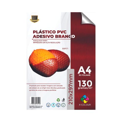 PLÁSTICO PVC ADESIVO BRANCO RESISTENTE À ÁGUA A4 130G 10 FOLHAS - CÓD. 2583