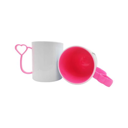 CANECA DE POLÍMERO INTERNA ROSA CHICLETE E ALÇA CORAÇÃOZINHO ROSA CHICLETE 133G 325ML - CÓD. 3725
