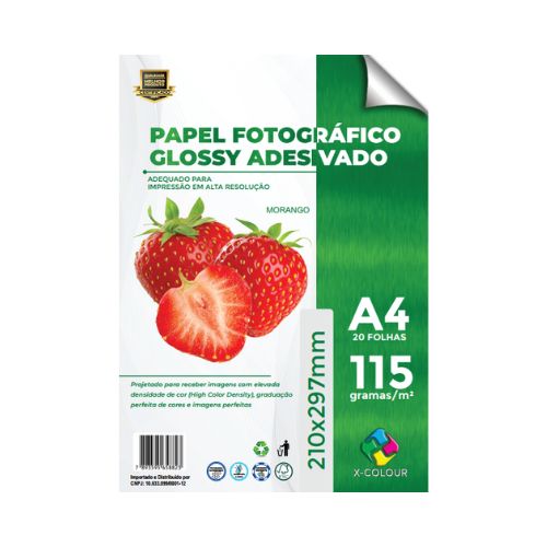 PAPEL FOTOGRÁFICO GLOSSY ADESIVADO A4 115G PACOTE 20 FOLHAS - CÓD. 944