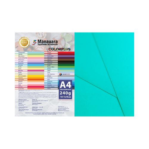 PAPEL COLORPLUS ARUBA A4 240G PACOTE 18 FOLHAS - CÓD. 2865