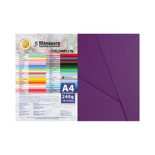 PAPEL COLORPLUS MENDOZA A4 240G PACOTE COM 18 FOLHAS - CÓD. 2871