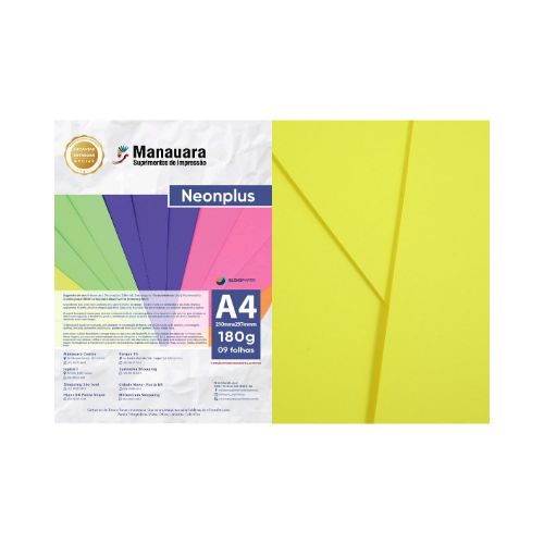 PAPEL NEONPLUS AMARELO A4 180G PACOTE COM 9 FOLHAS - CÓD. 2986