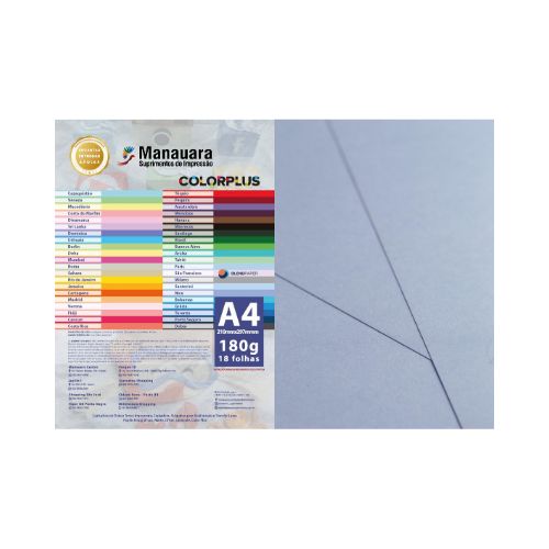 PAPEL COLORPLUS SÃO FRANCISCO A4 180G PACOTE COM 18 FOLHAS - CÓD. 2818