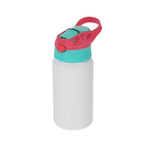 SQUEEZE DE ALUMÍNIO KIDS BRANCO COM TAMPA VERMELHO E VERDE 500ML - CÓD. 3555