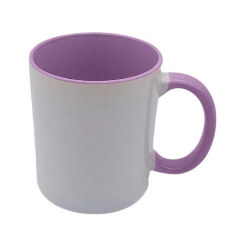 CANECA CERÂMICA IMPORTADA INTERIOR E ALÇA COLORIDA LILÁS 325ML AAA - CÓD. 3634