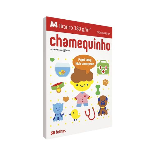 PAPEL CHAMEQUINHO BRANCO A4 180G PACOTE COM 50 FOLHAS - CÓD. 3774