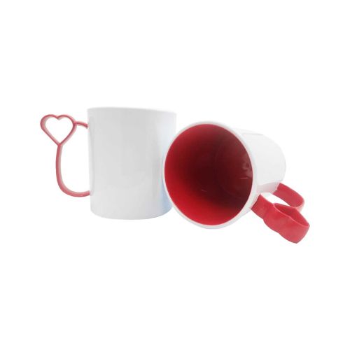CANECA DE POLÍMERO INTERNA VERMELHO E ALÇA CORAÇÃOZINHO VERMELHO 133G 325ML - CÓD. 3726