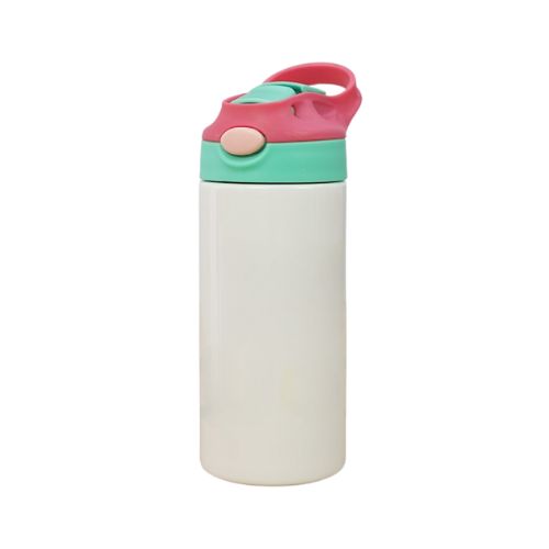 SQUEEZE TÉRMICA EM AÇO INOX BRANCA TAMPA VERMELHA E VERDE 350ML - CÓD. 3559