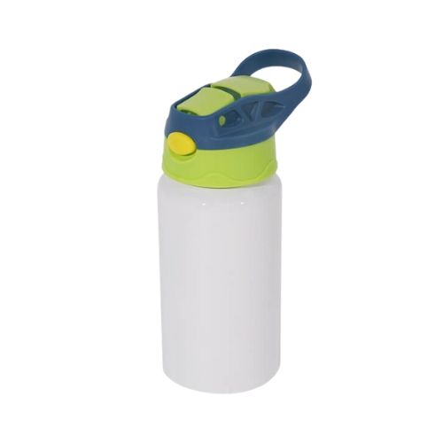 SQUEEZE DE ALUMÍNIO KIDS BRANCO COM TAMPA AZUL E VERDE 500ML - CÓD. 3556