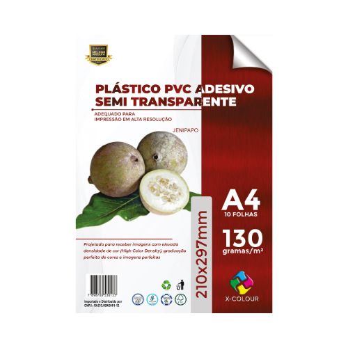 PLÁSTICO PVC ADESIVO SEMI TRANSPARENTE MATTE RESISTENTE À ÁGUA A4 130G 10 FOLHAS - CÓD. 2582