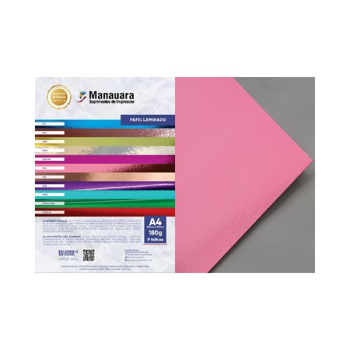 PAPEL LAMINADO METALLIK ROSA A4 180G 9 FOLHAS - CÓD. 2965