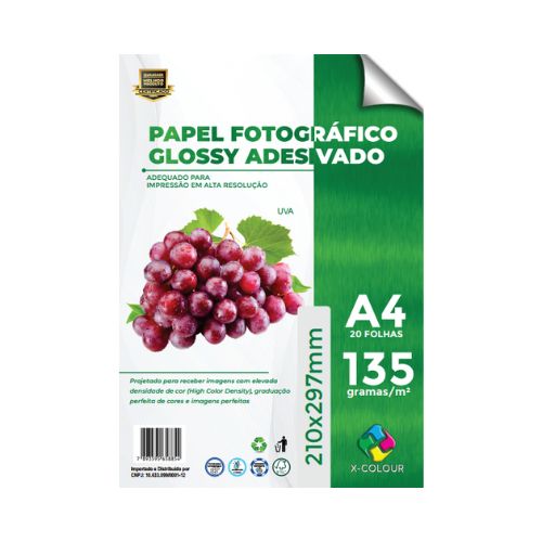 PAPEL FOTOGRÁFICO GLOSSY ADESIVADO A4 135G PACOTE 20 FOLHAS - CÓD. 335