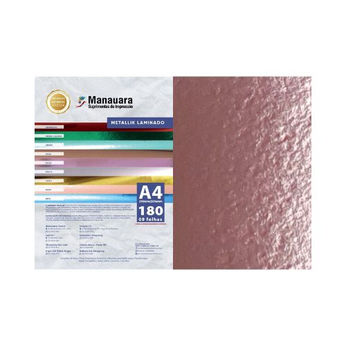 PAPEL LAMINADO METALLIK NUDE A4 180G 9 FOLHAS - CÓD. 2963