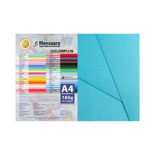 PAPEL COLORPLUS BAHAMAS A4 180G PACOTE 18 FOLHAS - CÓD. 2805