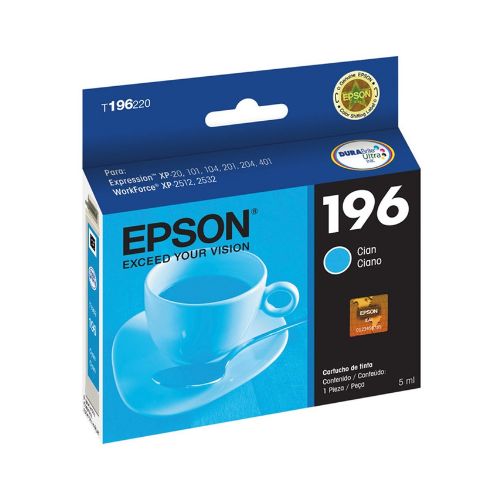 CARTUCHO TINTA EPSON T196 XP101 XP201 XP214 XP401 XP411 WF-2532 CIANO ORIGINAL 4ML - CÓD. 364