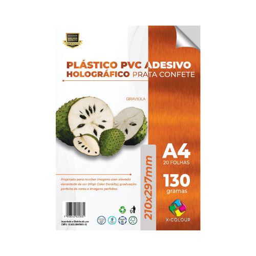 PLÁSTICO PVC ADESIVO HOLOGRÁFICO CONFETE 3D RESISTENTE À ÁGUA A4 130G 20 FOLHAS - CÓD. 3391