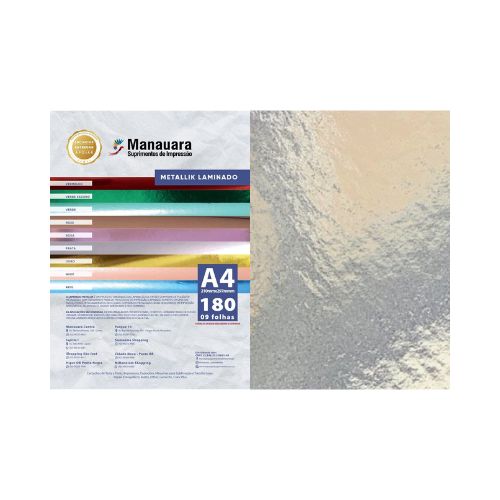 PAPEL LAMINADO METALLIK PRATA A4 180G 9 FOLHAS - CÓD. 2967