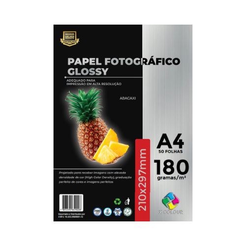 PAPEL FOTOGRÁFICO GLOSSY A4 180G PACOTE 50 FOLHAS - CÓD. 3002