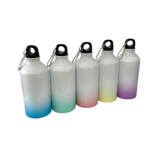 SQUEEZE ALUMÍNIO BRANCO COM FUNDO COLORIDO DEGRADÊ TAMPA MOSQUETÃO 500ML - CÓD. 3782