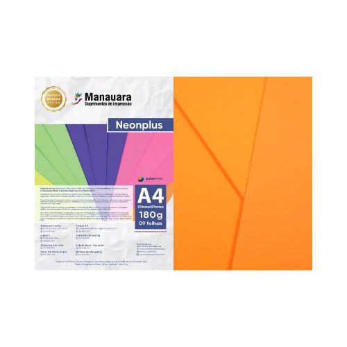 PAPEL NEONPLUS LARANJA A4 180G PACOTE COM 9 FOLHAS - CÓD. 2990