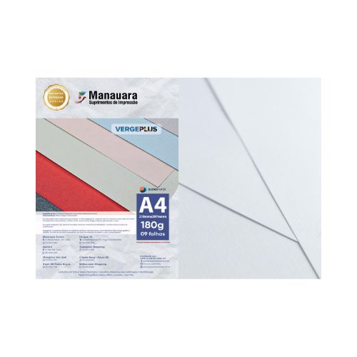 PAPEL VERGEPLUS DIAMANTE A4 180G PACOTE 9 FOLHAS - CÓD. 3008