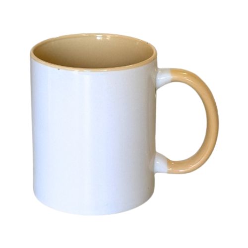 CANECA CERÂMICA IMPORTADA INTERIOR E ALÇA COLORIDA CREME 325ML AAA - CÓD. 3636