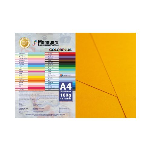 PAPEL COLORPLUS JAMAICA A4 180G PACOTE COM 18 FOLHAS - CÓD. 2810